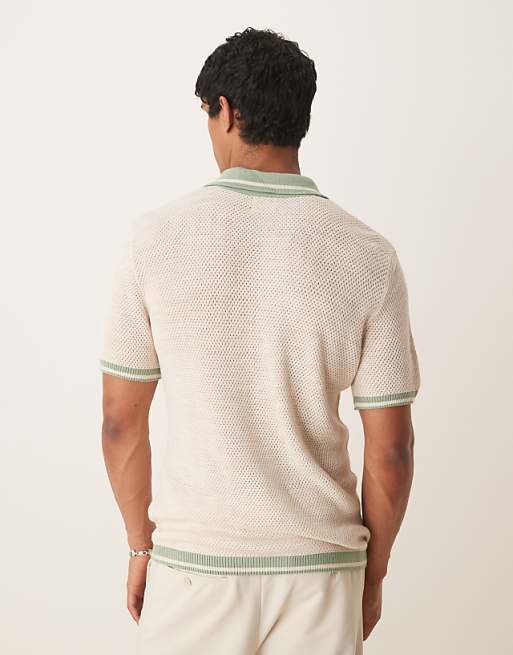 DESIGN Boxy Polo With Tipping In Ecru