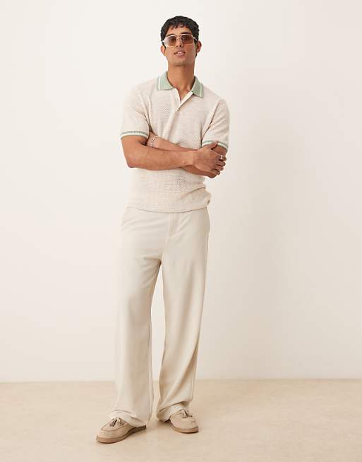 DESIGN Boxy Polo With Tipping In Ecru