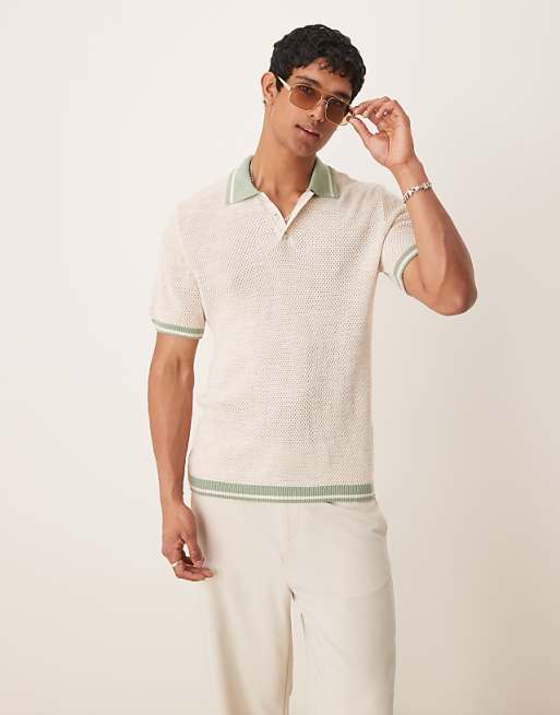 DESIGN boxy polo with tipping in ecru