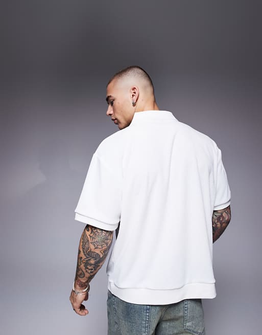 DESIGN Boxy Relaxed Polo In Off White Textured Rib