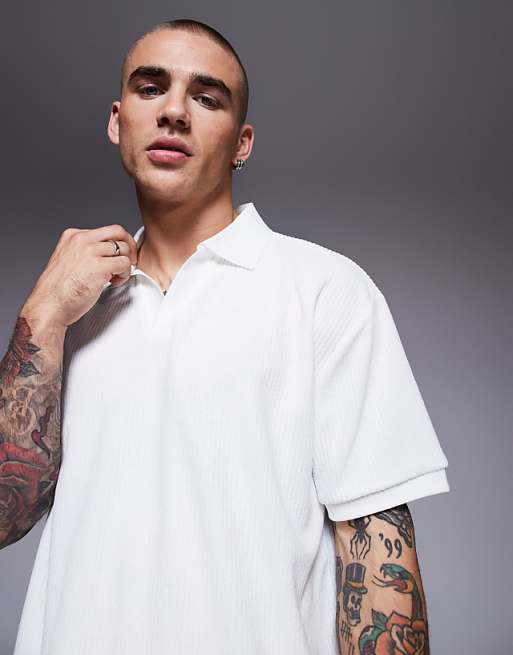 DESIGN Boxy Relaxed Polo In Off White Textured Rib