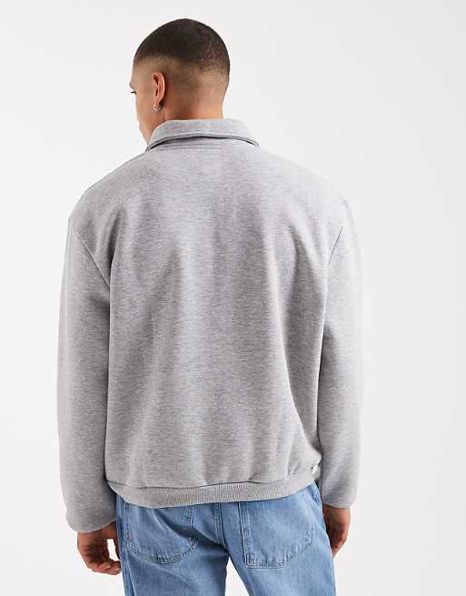 DESIGN Boxy Relaxed Quarter Zip Rugby Sweatshirt In Grey
