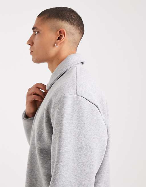 DESIGN Boxy Relaxed Quarter Zip Rugby Sweatshirt In Grey