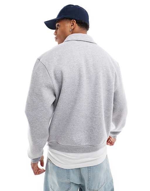 DESIGN Boxy Relaxed Quarter Zip Rugby Sweatshirt In Grey