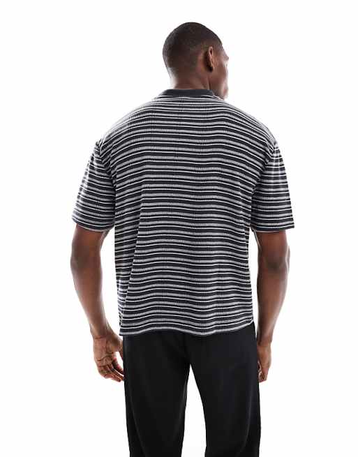 DESIGN Boxy Relaxed Striped T-shirt In Black And Grey