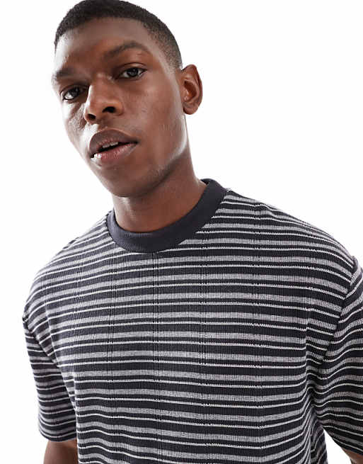 DESIGN Boxy Relaxed Striped T-shirt In Black And Grey