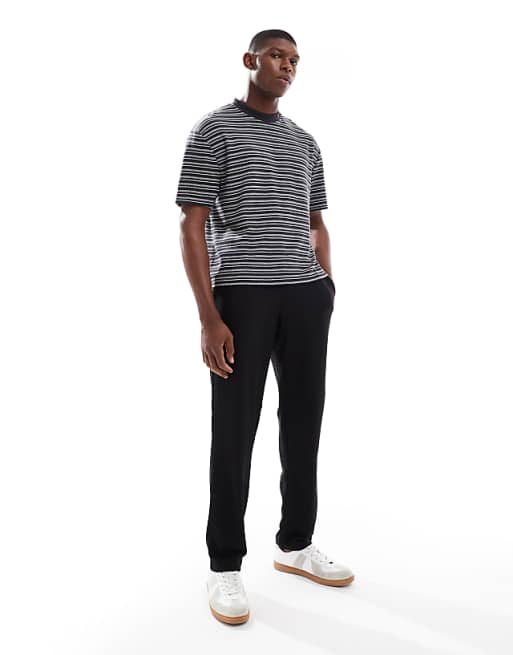 DESIGN Boxy Relaxed Striped T-shirt In Black And Grey