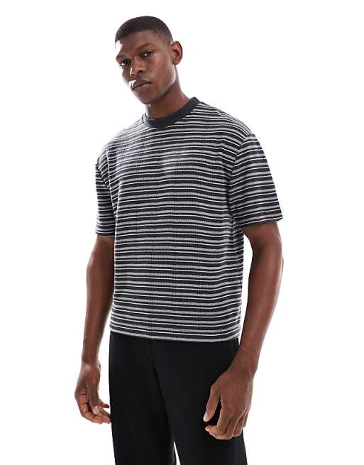 DESIGN boxy relaxed striped t-shirt in black and grey