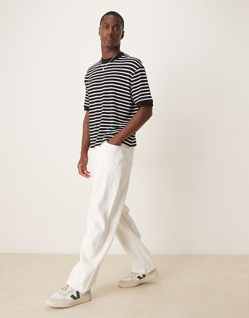 DESIGN Boxy Relaxed T-shirt In Black And White Textured Stripe