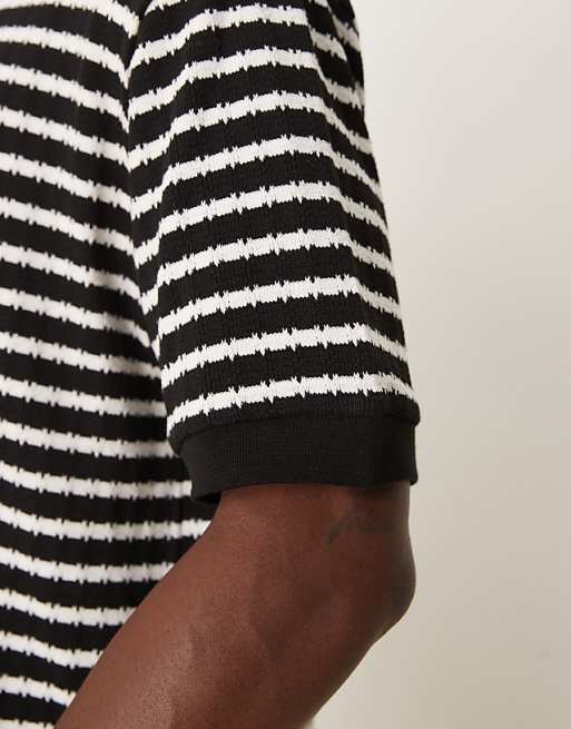 DESIGN Boxy Relaxed T-shirt In Black And White Textured Stripe