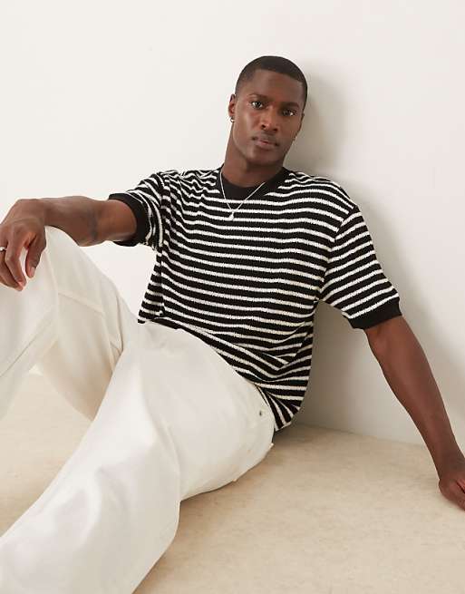 DESIGN boxy relaxed t-shirt in black and white textured stripe