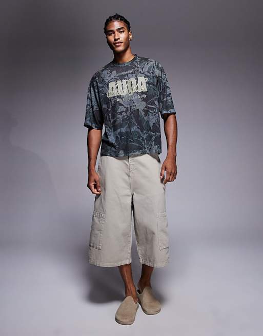DESIGN Boxy Relaxed T-shirt With Text Graphic In Camo Print