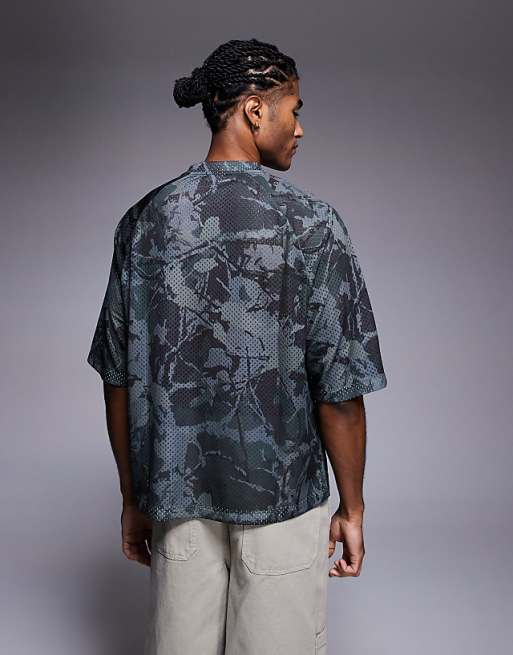 DESIGN Boxy Relaxed T-shirt With Text Graphic In Camo Print