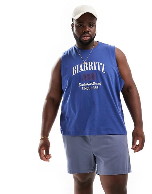DESIGN Boxy Relaxed Vest In Blue With Chest Print