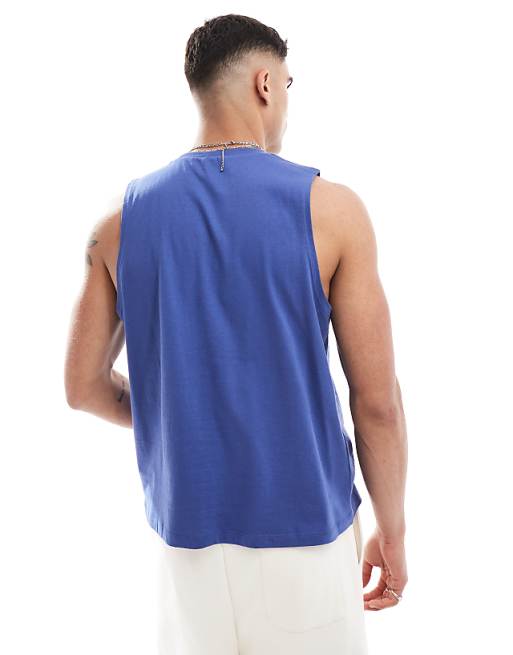 DESIGN Boxy Relaxed Vest In Blue With Chest Print