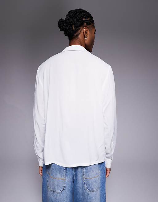 DESIGN Boxy Relaxed Viscose Shirt In White