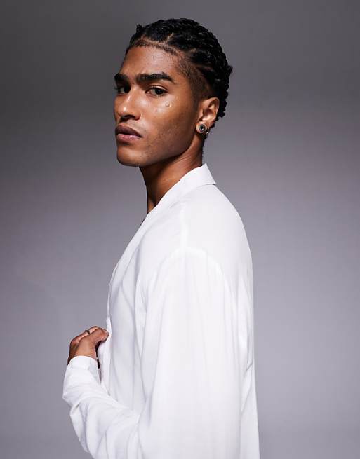 DESIGN Boxy Relaxed Viscose Shirt In White