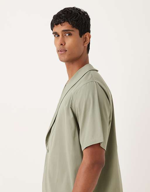 DESIGN Boxy Relaxed Wrap Shirt In Khaki