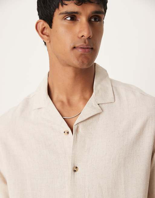DESIGN Boxy Revere Linen Blend Shirt In Stone