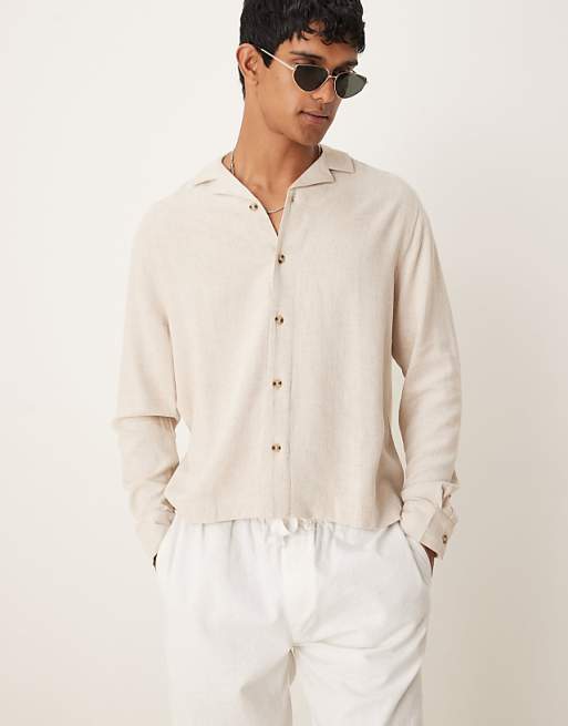 DESIGN boxy revere linen blend shirt in stone
