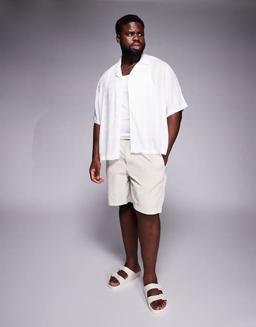 DESIGN Boxy Revere Sheer Shirt With Check In White