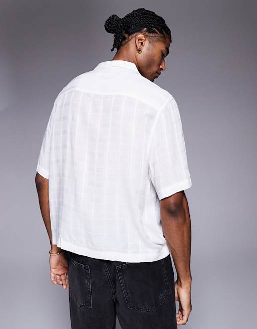 DESIGN Boxy Revere Sheer Shirt With Check In White