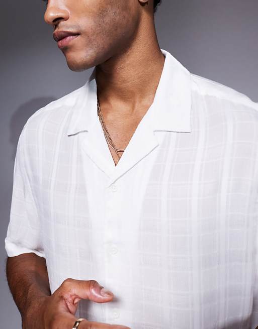 DESIGN Boxy Revere Sheer Shirt With Check In White