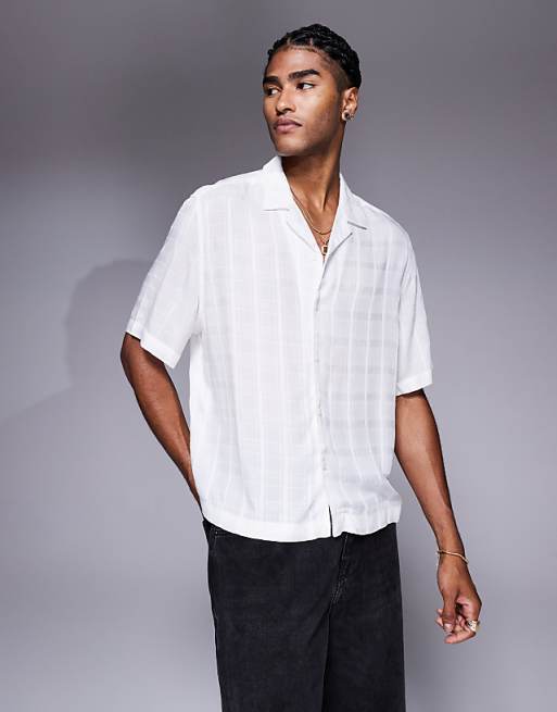 DESIGN boxy revere sheer shirt with check in white