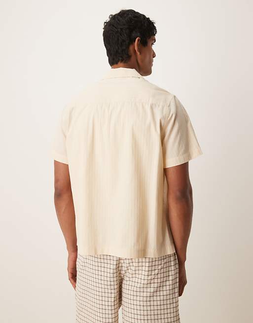DESIGN Boxy Revere Shirt In Jacquard In Stone