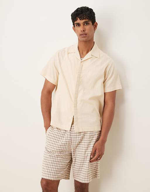 DESIGN Boxy Revere Shirt In Jacquard In Stone