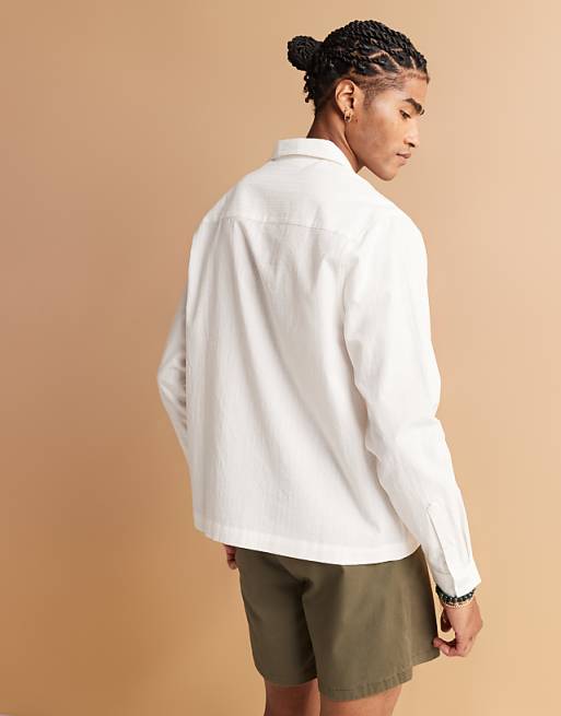 DESIGN Boxy Revere Shirt In White Jacquard