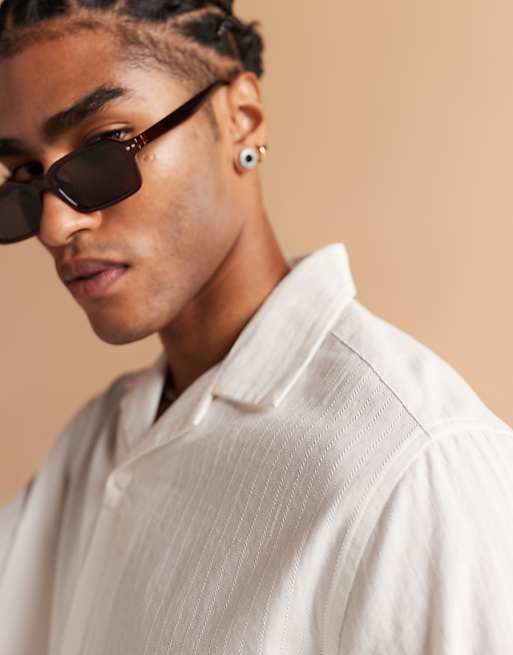 DESIGN Boxy Revere Shirt In White Jacquard