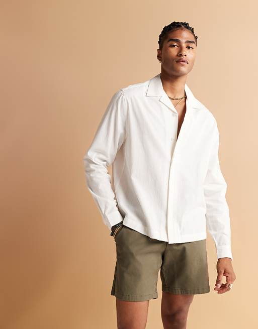DESIGN boxy revere shirt in white jacquard