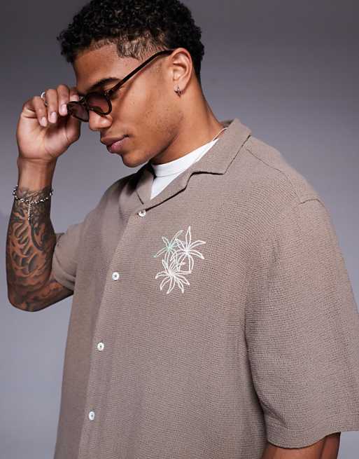 DESIGN Boxy Revere Shirt With Chest Embroidery In Green