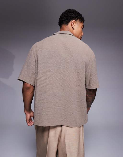 DESIGN Boxy Revere Shirt With Chest Embroidery In Green