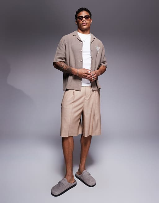 DESIGN Boxy Revere Shirt With Chest Embroidery In Green