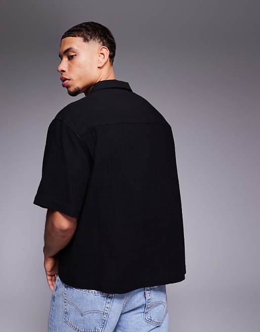 DESIGN Boxy Revere Shirt With Pin Tuck Detailing In Black
