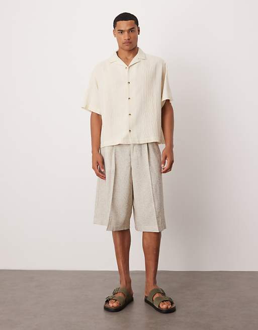 DESIGN Boxy Revere Shirt With Pin Tuck Detailing In Stone