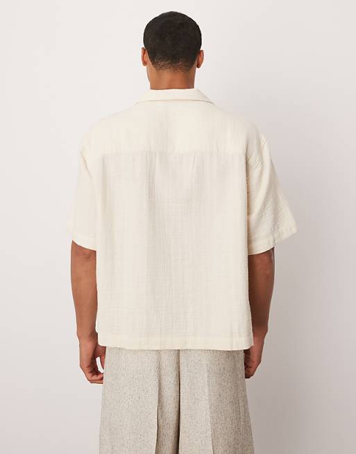 DESIGN Boxy Revere Shirt With Pin Tuck Detailing In Stone