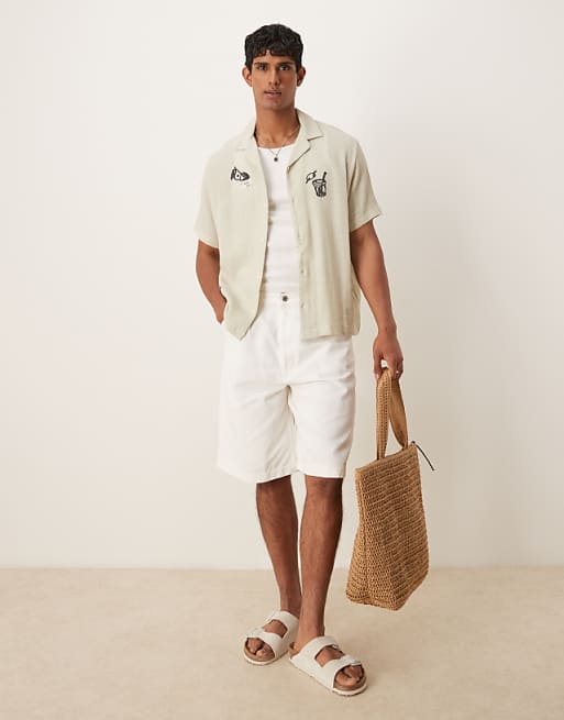 DESIGN Boxy Revere Shirt With Print In Stone