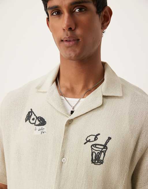 DESIGN Boxy Revere Shirt With Print In Stone
