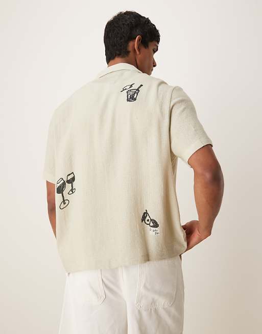 DESIGN Boxy Revere Shirt With Print In Stone