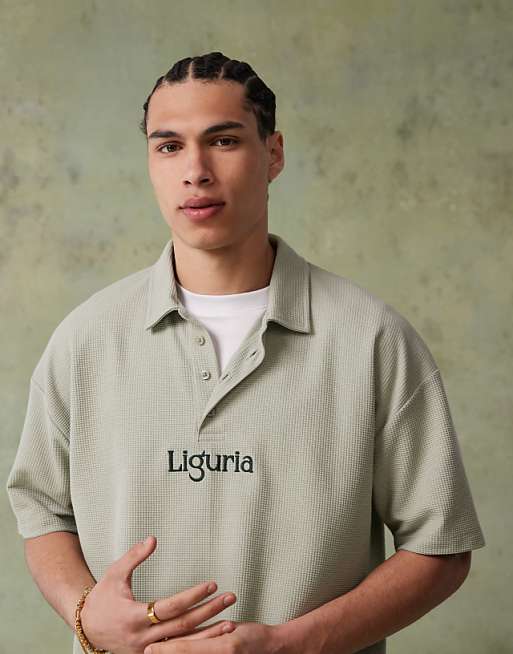 DESIGN Boxy Short Sleeve Polo With Embroidery In Green