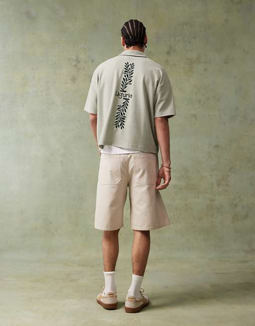 DESIGN boxy short sleeve polo with embroidery in green