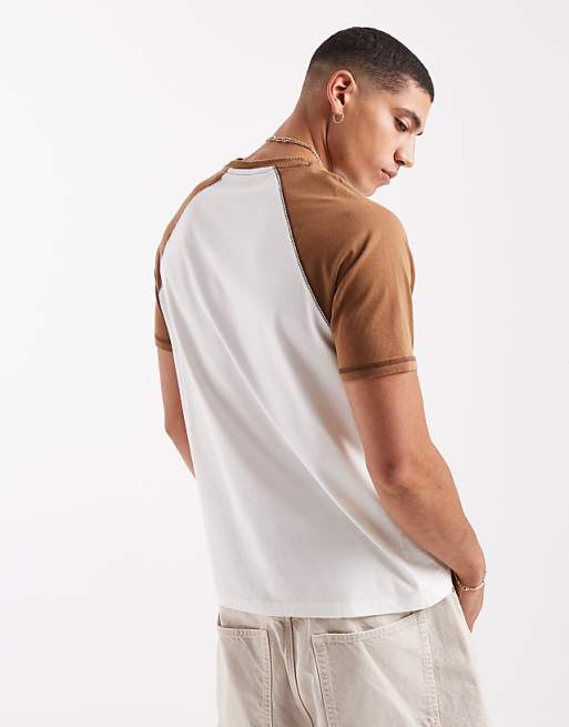 DESIGN Boxy Standard Fit T-shirt With Front Graphic In White And Brown