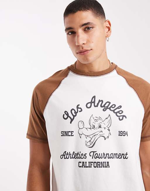 DESIGN Boxy Standard Fit T-shirt With Front Graphic In White And Brown