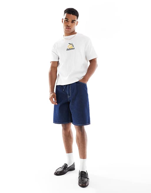 DESIGN Boxy Standard Fit T-shirt With Fruit Embroidery In White