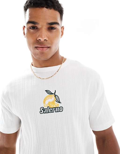 DESIGN Boxy Standard Fit T-shirt With Fruit Embroidery In White