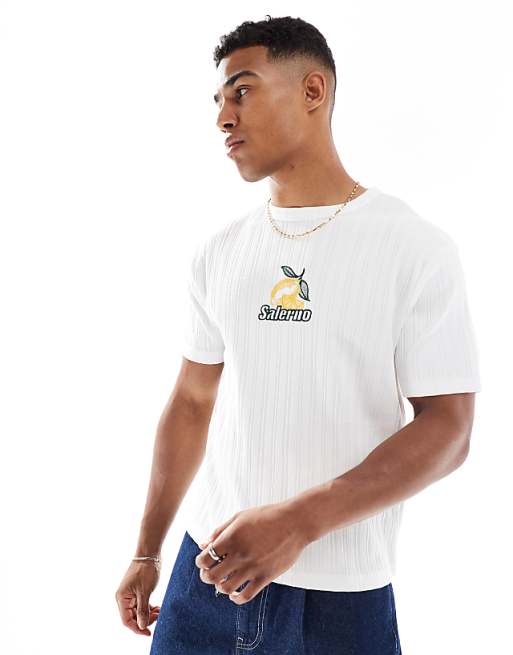 DESIGN boxy standard fit t-shirt with fruit embroidery in white