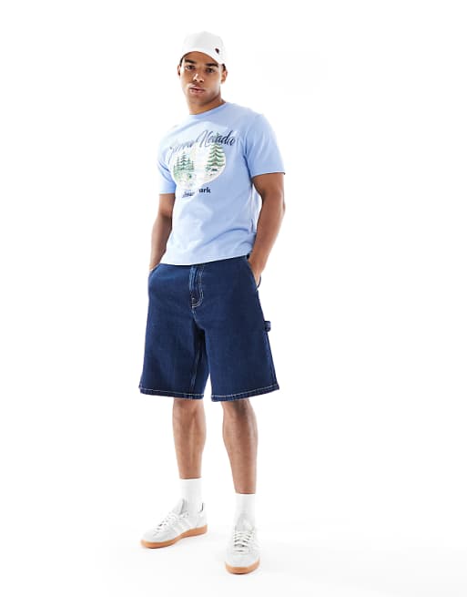 DESIGN Boxy Standard Fit T-shirt With Landscape Graphic In Pale Blue